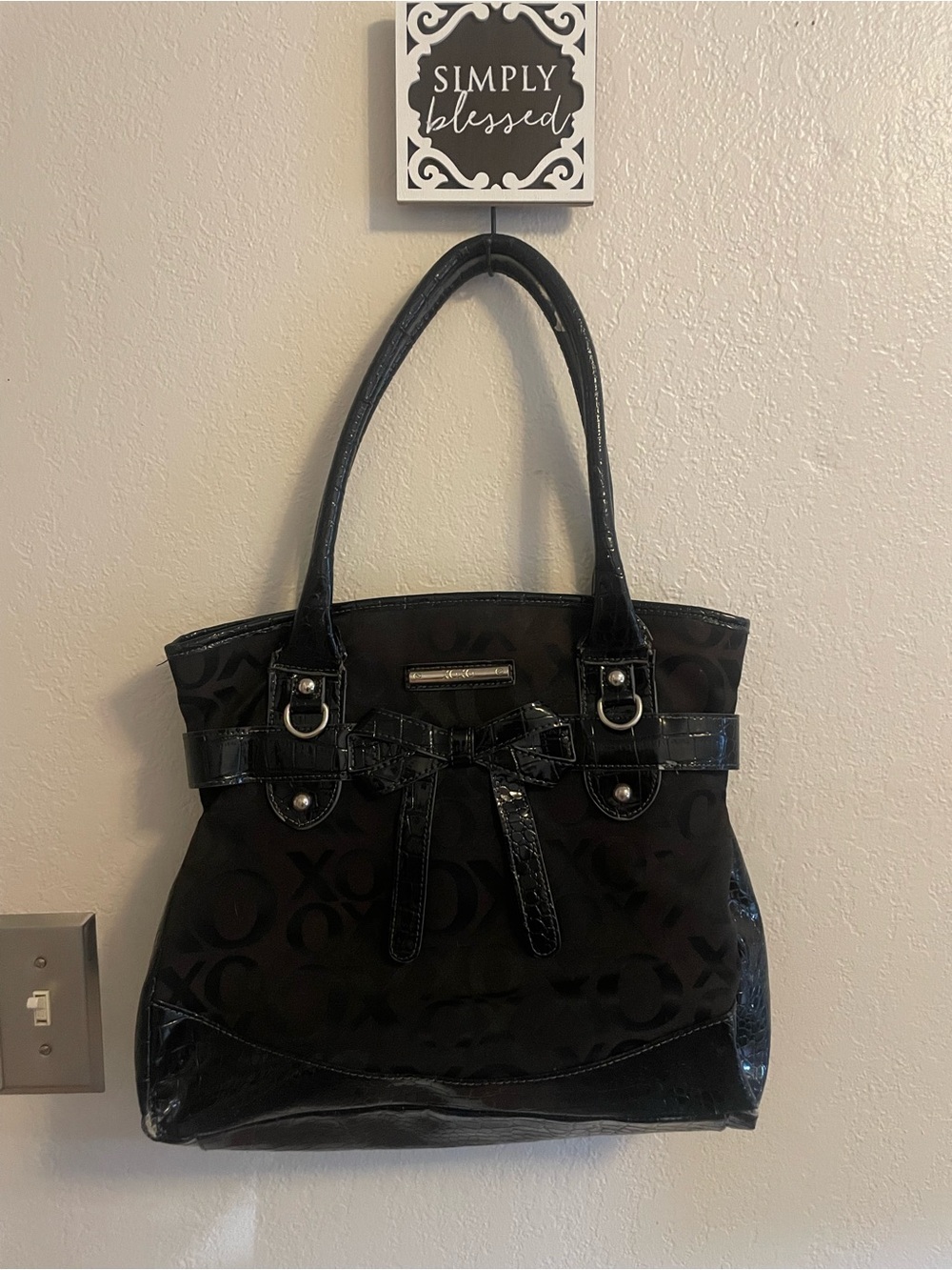 XOXO Y2K Black Logo Tote with Bow Accent